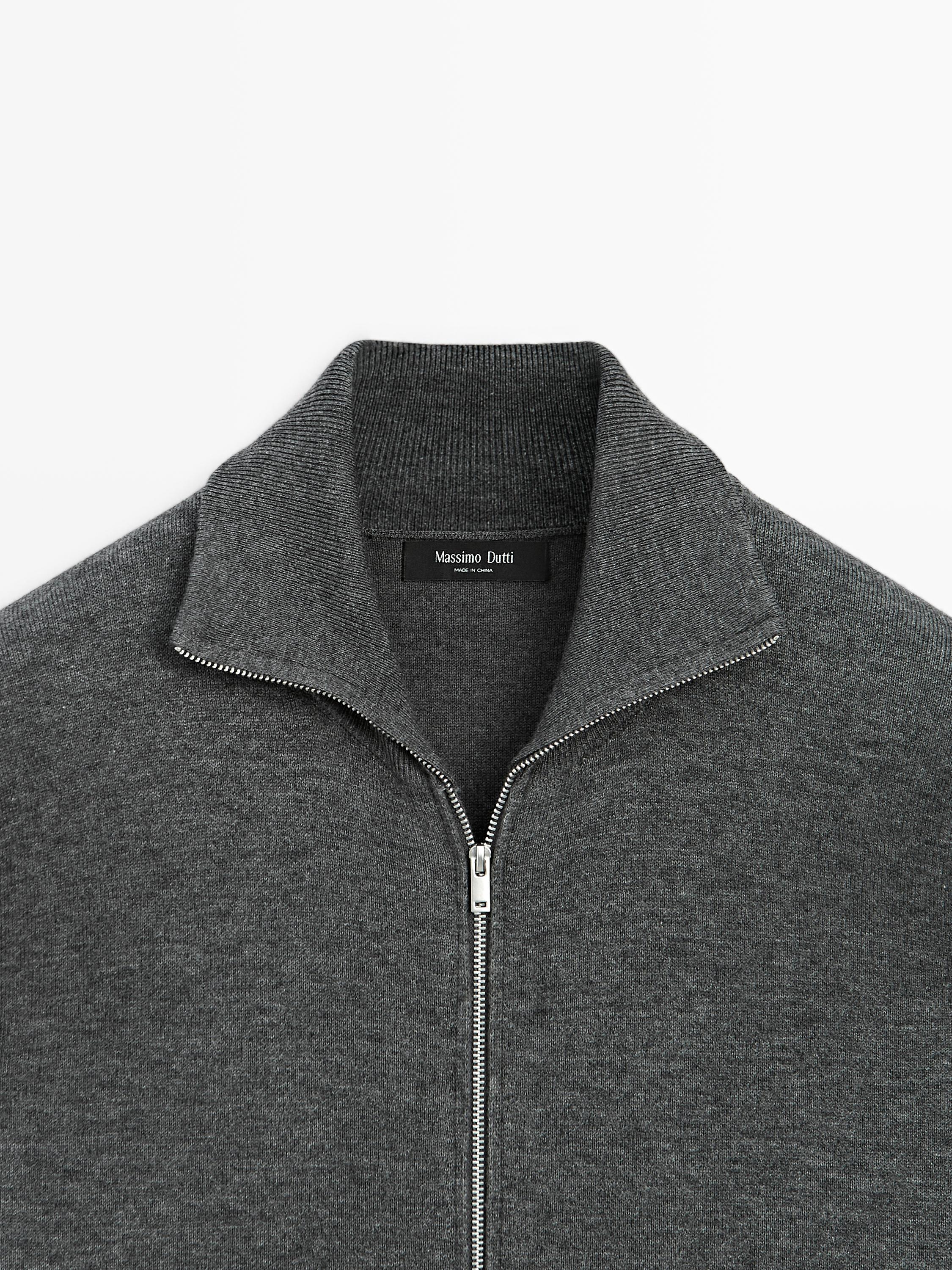 Cotton and wool blend zip-up cardigan